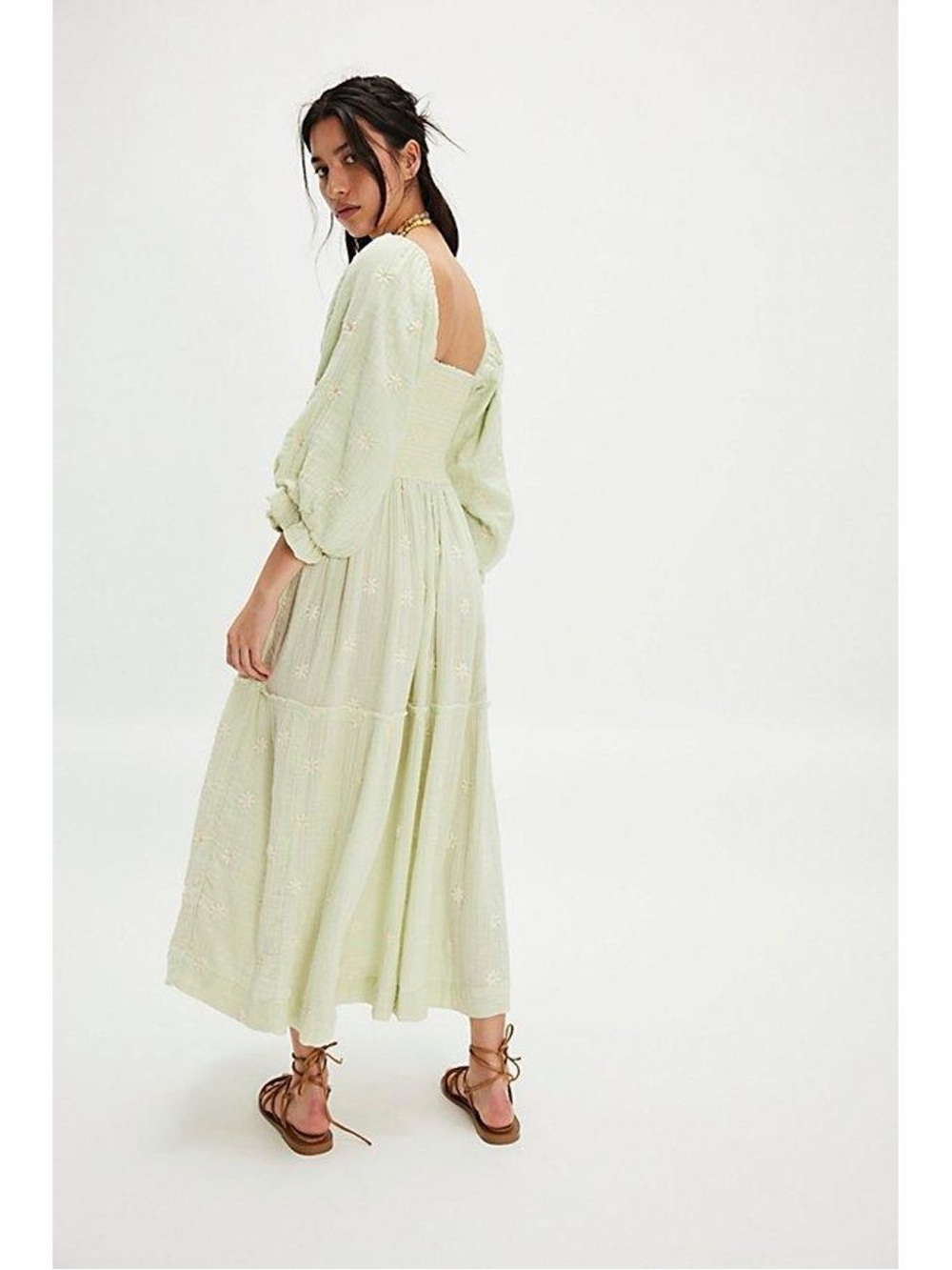 Free People Dahlia Embroidered Maxi Dress in Pastel Sage
